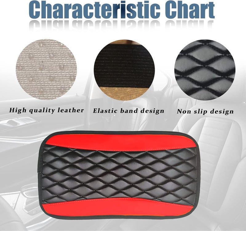 Vrasly Car Center Console Cover, Universal Leather Waterproof Armrest Seat Box Cover Protector, Comfortable Car Decor Accessories Fit for Most Cars, Vehicles, SUVs-Red - Image 4